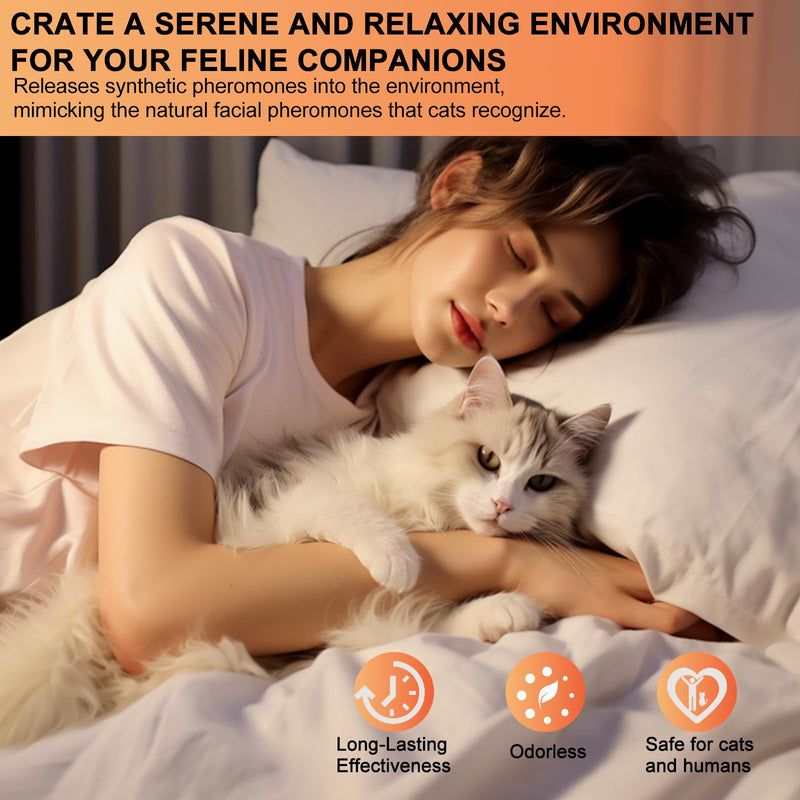 Cat Calming Pheromone Diffuser Kit - 4 Refills (48ml Each) + 1 Plug-in Diffuser | Anti-Stress Anxiety Relief for Cats | Reduces Spraying, Scratching & Aggression S orange