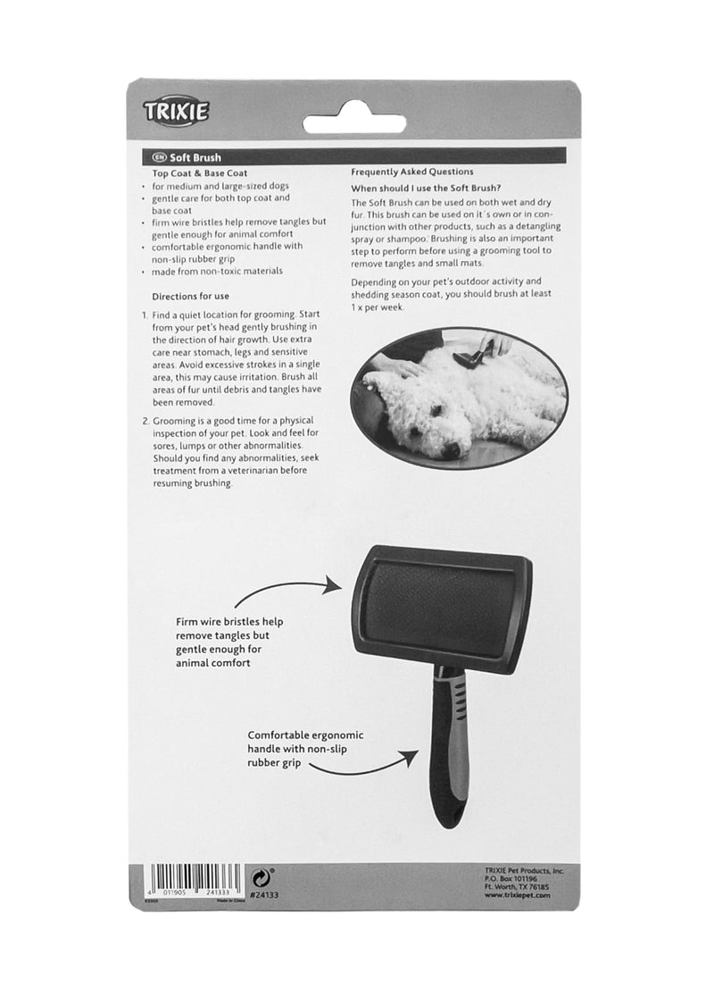 TRIXIE soft brush for grooming - soft metal bristles - rubberized plastic handle - black/blue - 12 x 20 cm - 24133 - BeesActive Australia