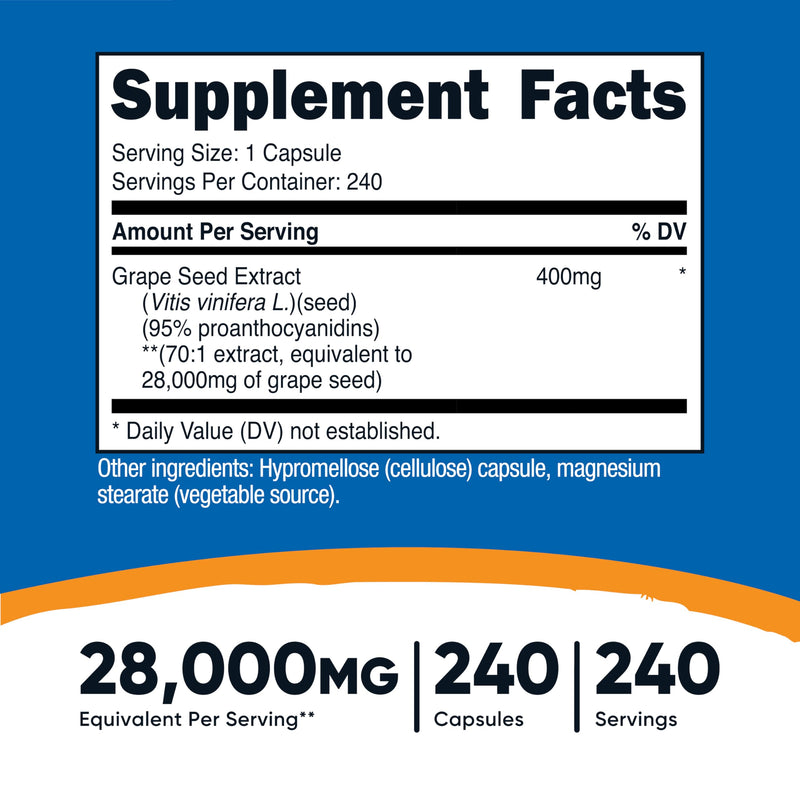 Nutricost Grape Seed Extract 28,000mg, 240 Capsule - Non-GMO, Gluten Free, Vegetarian Friendly - BeesActive Australia