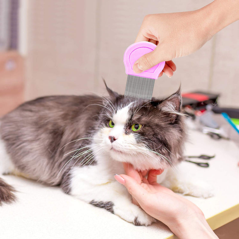 Flea Comb For Dogs Cat Comb Lice Comb Metal Tear Stain Dog Combs Pet Comb Grooming Set 5 Pieces By BENSEAO Teeth Durable Remove Float Hair Combing tangled hair Dandruff Add Storage Pouch (pink) Pink - BeesActive Australia