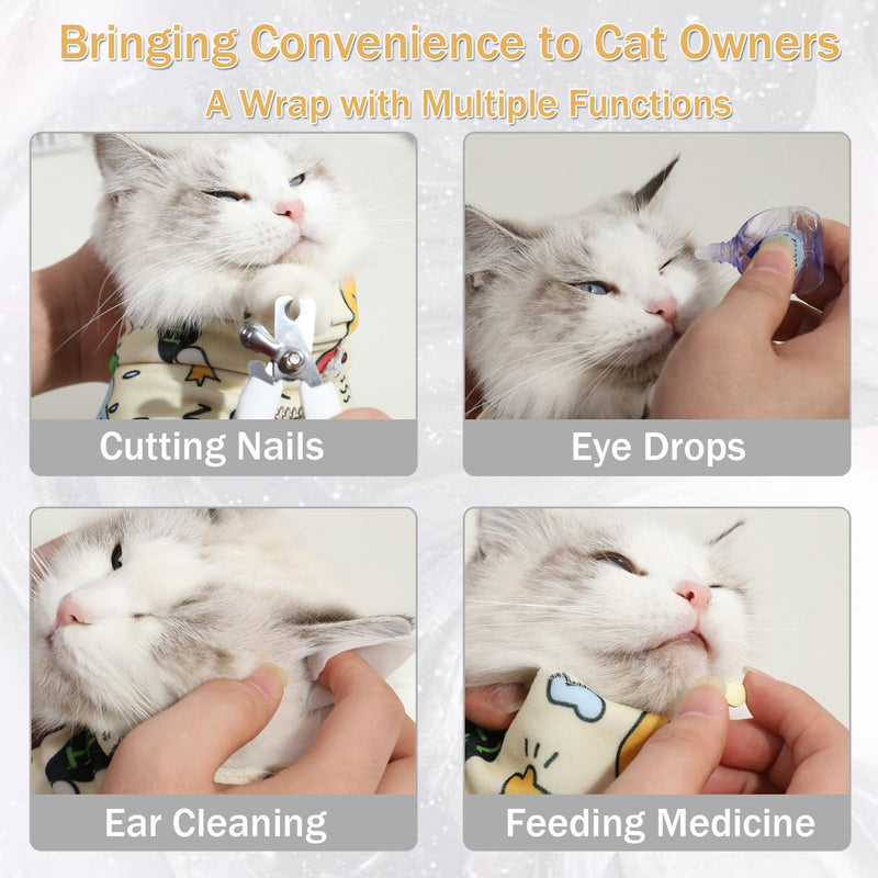 Cat Wrap for Cutting Nails,Self-Adhesive Velcro Cat Grooming Wrap,Anti-Escape,Anti-Scratch,Anti-Bite,Multifunctional Cat Grooming Bag for Calming & Holding Cat(55 * 55) M Orange - BeesActive Australia