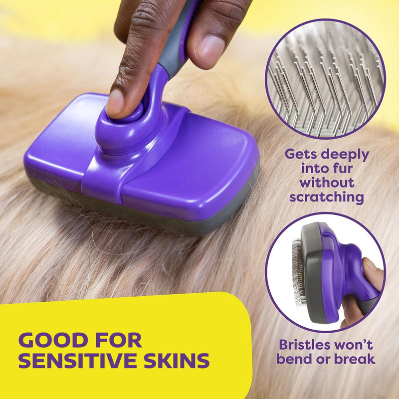 Hertzko Dog Brush - Self-Cleaning Slicker Brush for Dogs and Cats - Gently Removes Loose Hair, Tangles, and Dirt - Regular Size Grooming Brush for Sensitive Skin, Suitable for Long or Short Coats Standard Brush - BeesActive Australia