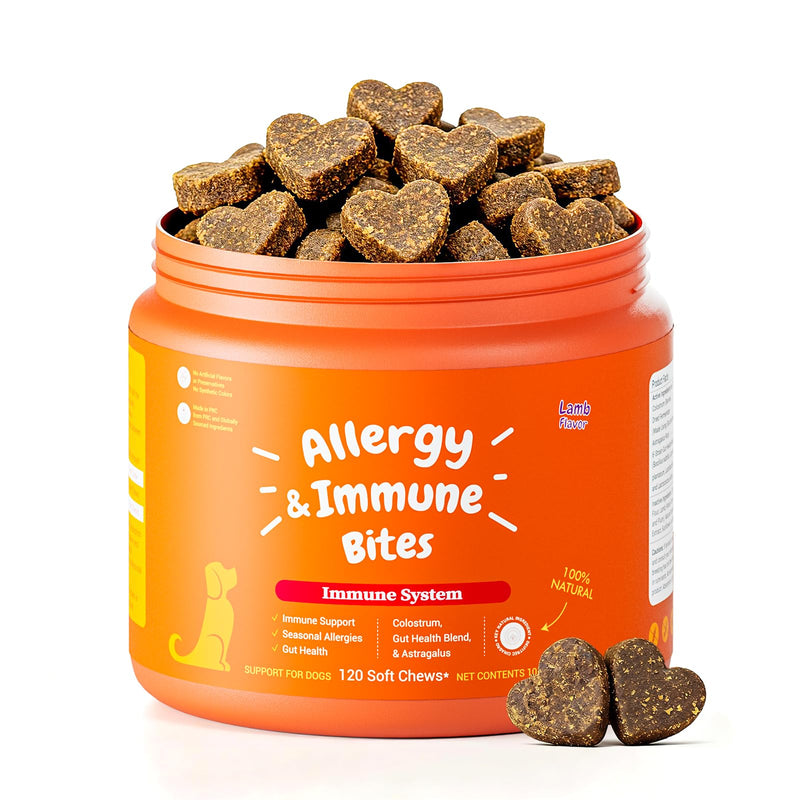 Multi-Symptom Dog Allergy Relief Chews with Probiotics - Soothe Itching, Ears, Paws - Lamb Flavored, 120ct