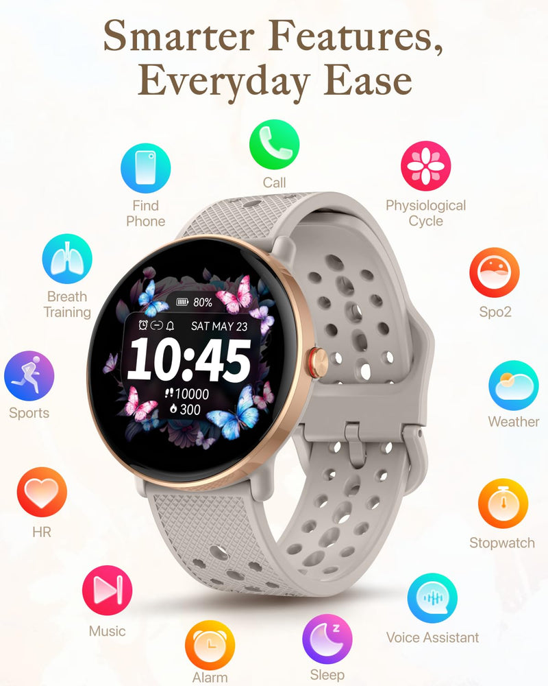 Smart Watch for Women Men, for Android iOS with Sleep & Calorie Monitor, Pedometer Fitness Tracker, Bluetooth Call, IP68 Waterproof, 112+ Sport Modes Round Face Smartwatch (Gold-Pink) Gold-Pink - BeesActive Australia
