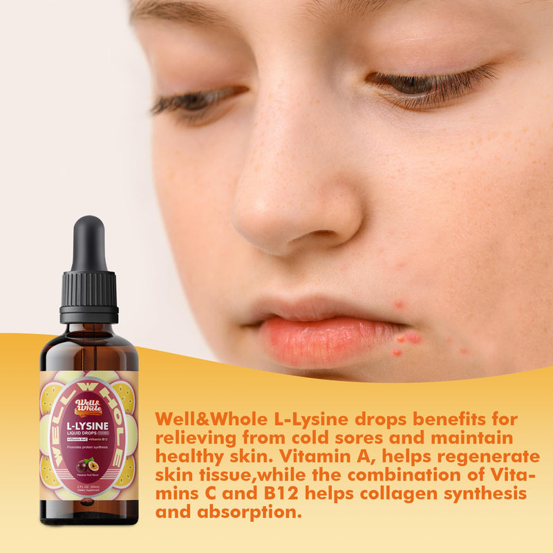 L-Lysine Supplement Liquid Drops | L-Lysine 1000mg Tincture with Vitamin A, C, and B12 for Adults & Kids | Immune Support, Skin & Lips Health, Collagen Synthesis | Non-GMO, Vegan, 4 Fl Oz (120 ML) 2 Fl Oz (Pack of 2)