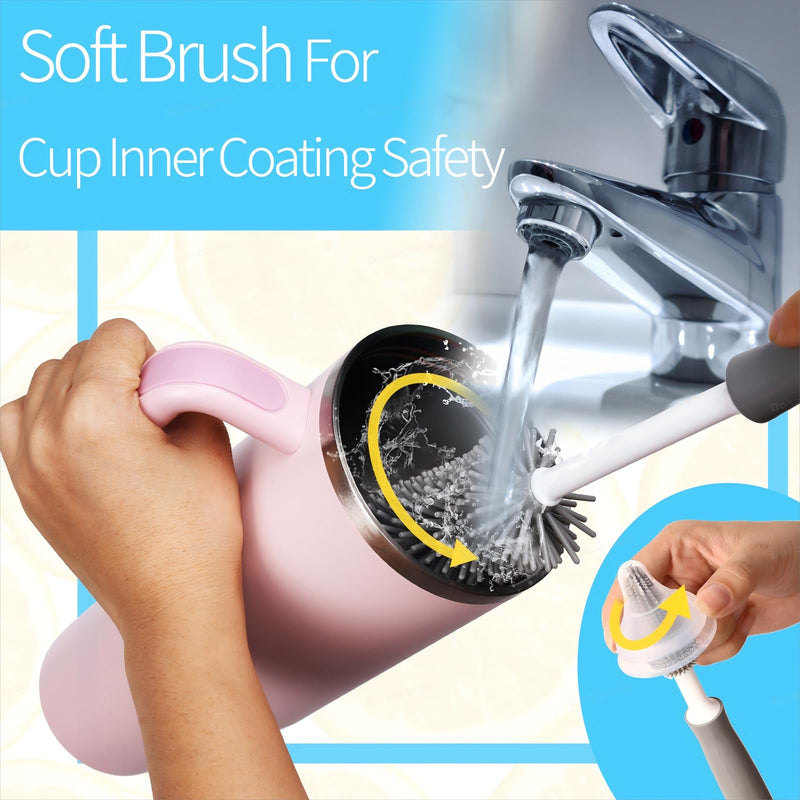 8Pcs Water Bottle Cleaner Brush - Multipurpose Cup Cleaner Kit with Long Nylon Straw Brush Long Handle Silicone Bottles Cleaning for Tumbler, Sports Water Bottle, Wine Glass Gray - BeesActive Australia