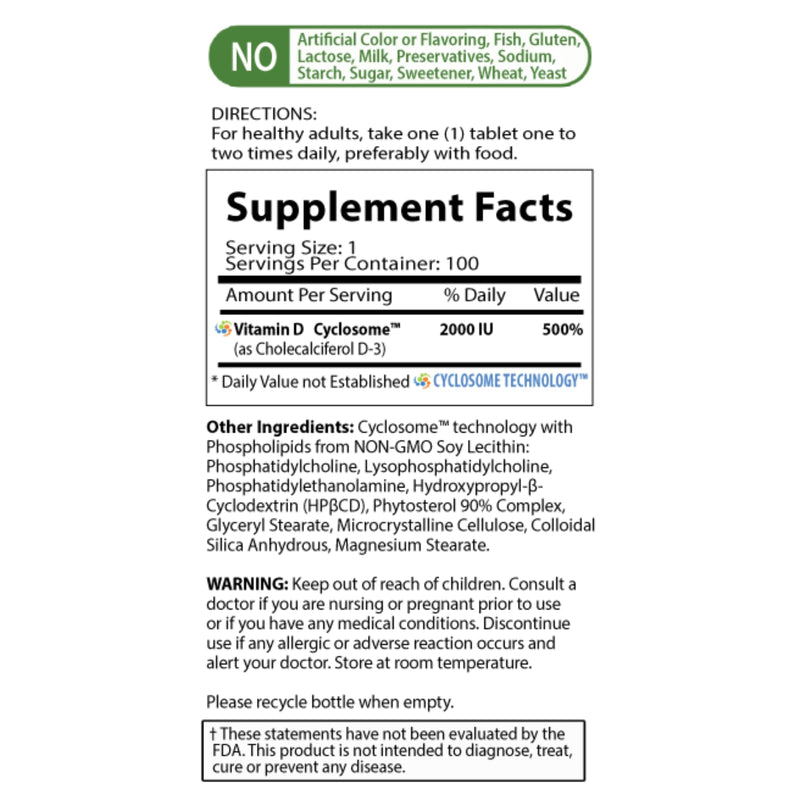 NATURE'S ESSENTIALS Vitamin D3 2000 IU, 100 Tablets | Supports Bone Health, Promotes Muscle Function, Advanced Cyclosome Delivery, Vegetarian