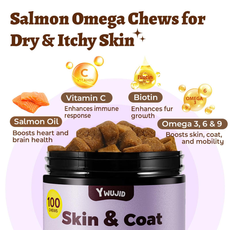 Salmon Oil Skin & Coat Supplement for Dogs-Omega 3 Fish Oil for Dog Healthy Skin,Glossy Coat with EPA & DHA Fatty Acid Heart Hip Joint Health,Skin Allergy,Hot Spot,Dry Skin,Itch Relief,Shedding