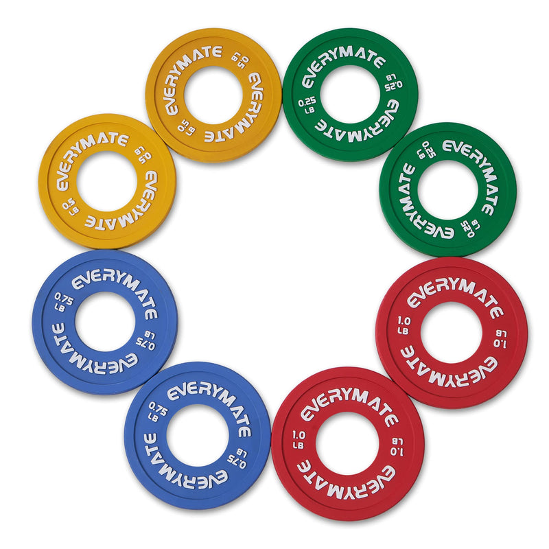EVERYMATE Rubber Fractional Weight Plates Set of 8 Micro Weight Plate Pair of 0.25LB 0.5LB 0.75LB 1 LB for Olympic Barbells for Strength Training Micro Plates Weight Plate Fractional Plates Set of 8