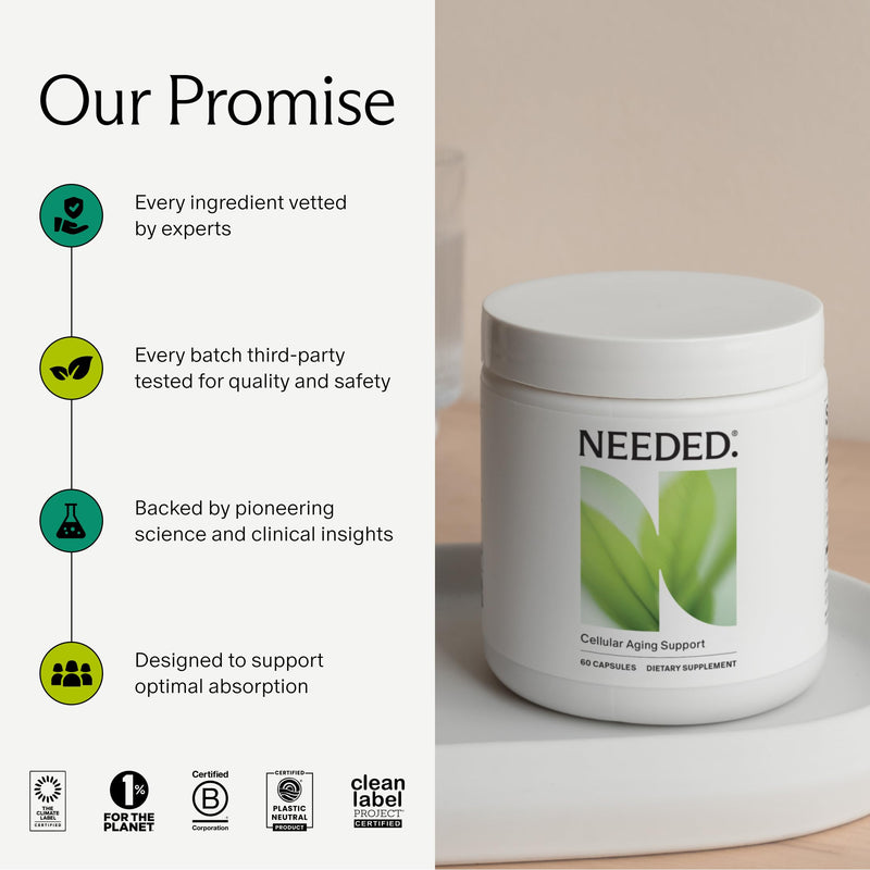 Needed. Cellular Aging Support, 30 Servings | Antioxidants Supplement with Alpha Lipoic Acid, Acetyl L-Carnitine & PQQ, Third Party Tested Mitochondrial Supplement