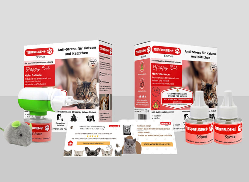 TIERFREUDEN® Science from Germany | Anti-stress starter set for cats | Pheromone Diffuser, 48ml Refill & Catnip Mouse | Reduces Stress, Aggression & Anxiety | Promotes harmony & well-being 0.33 ml (pack of 3) - BeesActive Australia