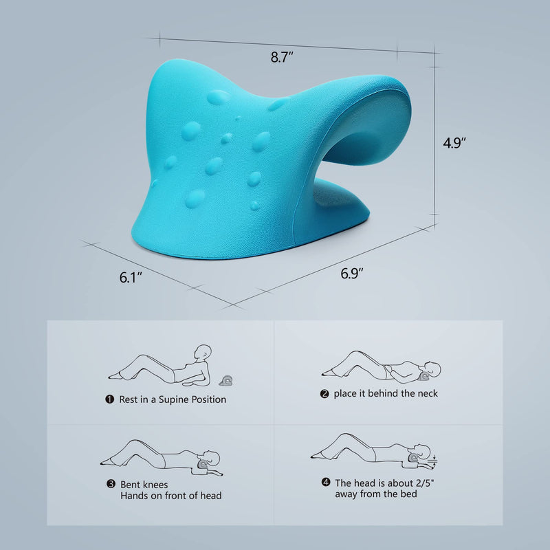 Cozyhealth Neck Stretcher for Neck Pain Relief, Neck and Shoulder Relaxer Cervical Traction Device Pillow for TMJ Pain Relief and Muscle Relax, Cervical Spine Alignment Chiropractic Pillow (Blue) - BeesActive Australia