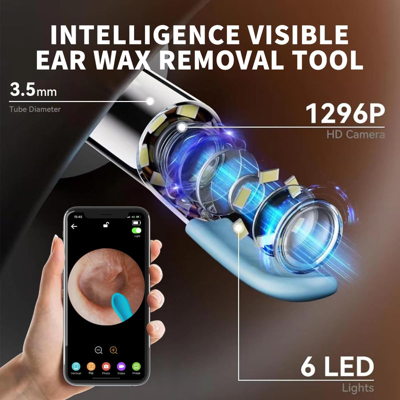 Ear Wax Removal Tool Camera, Wireless Ear Cleaner with 1080P Otoscope & LED Light, Visual Earwax Removal Kit with Soft Silicone Tips, Ear Camera for iOS & Android (Black) Black - BeesActive Australia