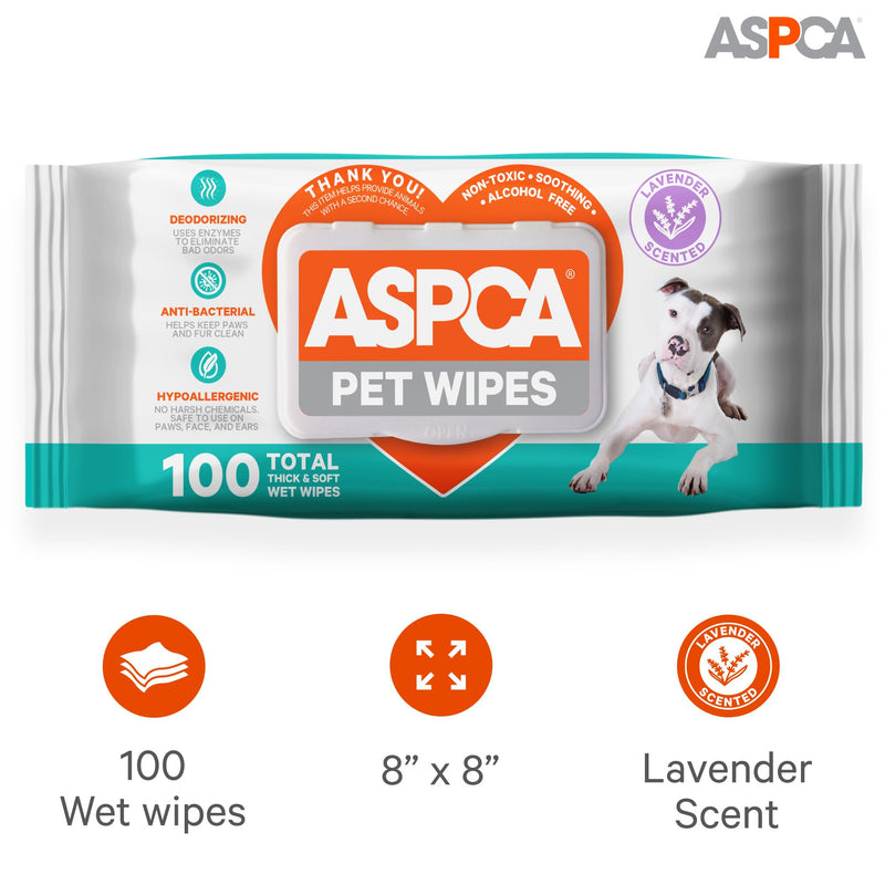 ASPCA Grooming Wipes Hypoallergenic for Dogs & Cats of All Ages, Cleansing & Deodorizing - Lavender Scented - 100pk - PawsPlanet Australia