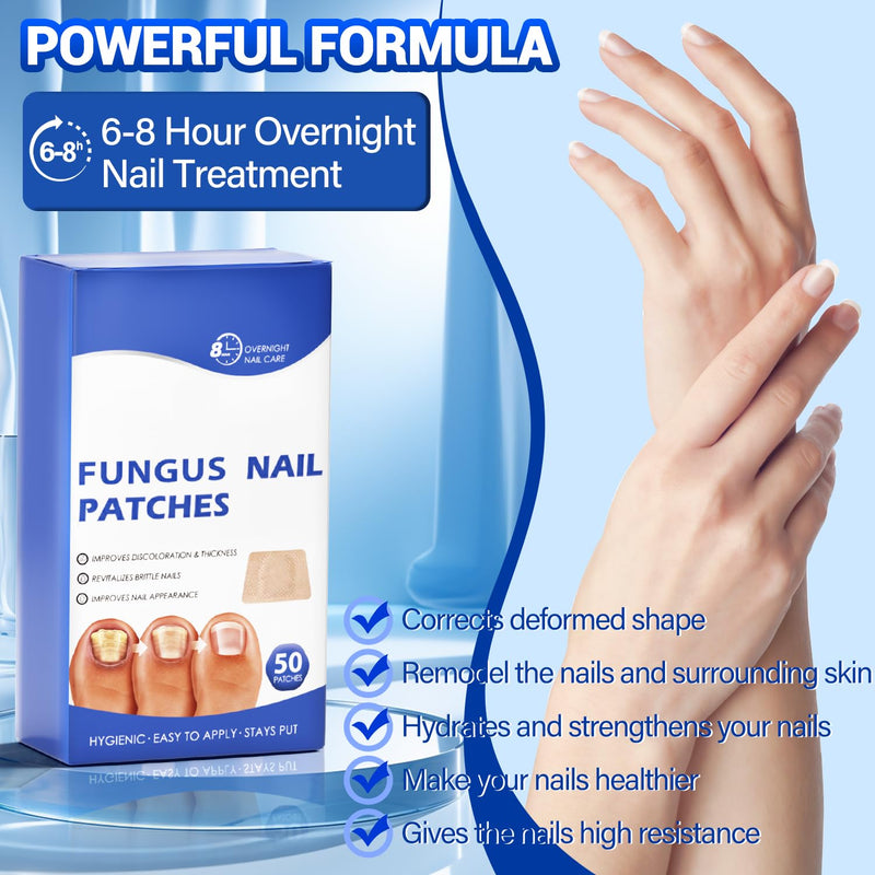 Toenail Fungus Treatment - 50Pcs Fungal Nail Patches Extra Strength with Hydrogel for Overnight Repair Nail Fungus Patches, Not Easy to Fall Off Toenail Corrector Patch 50 Count (Pack of 1)