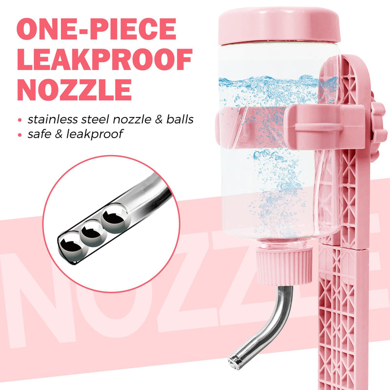 Pet Standing Water Dispenser Top Fill Dog Water Bottle Dispenser with Stand Leakproof Pet Slow Water Bottle for Small Animals, 13oz, BPA Free, Adjustable Height, Pink - BeesActive Australia