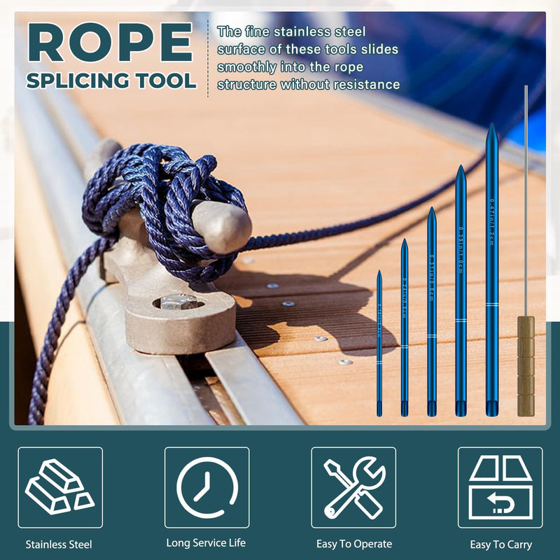 Rope Splicing Tool Kit, Rope Splicing FID Kit for Double Braid Eye Line,Stainless Steel Line Braiding Set Tool Include 5 Sizes (0.16-0.47") Fids and 1pcs Pusher(Blue) Blue - BeesActive Australia
