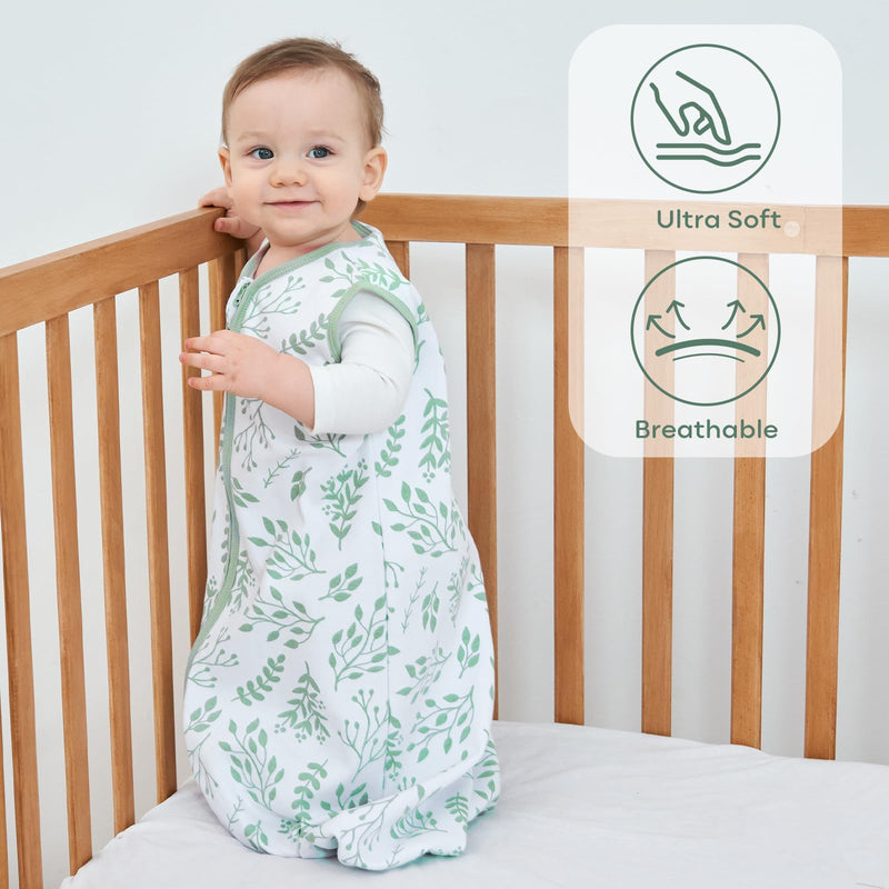 Yoofoss Baby Sleep Sack 0-6 Months Wearable Blanket for Babies 100% Cotton 2-Way Zipper TOG 0.5 Toddler Sleeping Sack 3 Pack, Comfy Lightweight Sleep Sacks Banana&leaf&green Small - BeesActive Australia
