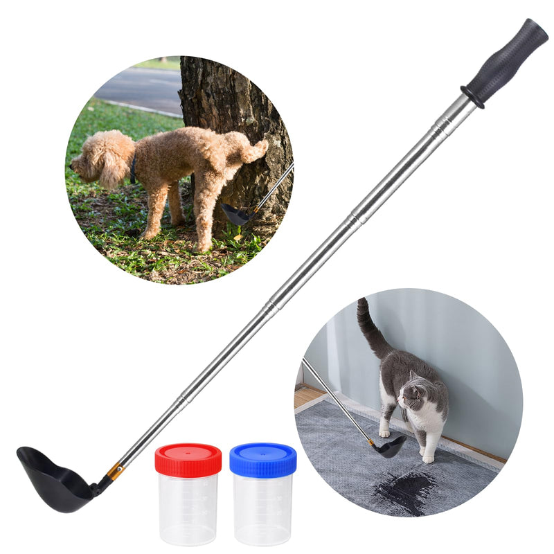 Telescopic Urine Collector for Dogs & Cats Adjustable Reusable Pee Stick with 2 Leak-Proof Collection Cups, Portable Pet Urine Sample Catcher for Veterinary Exams & Home Testing