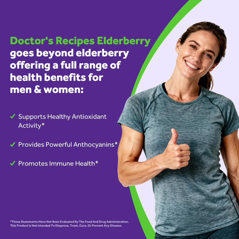 Doctor's Recipes Elderberry Extract, with Vitamin C and Zinc, Extra Strength, Super Concentrated Sambucus Extract, for Immune Support, Vegan, 90 Capsules, Non-GMO