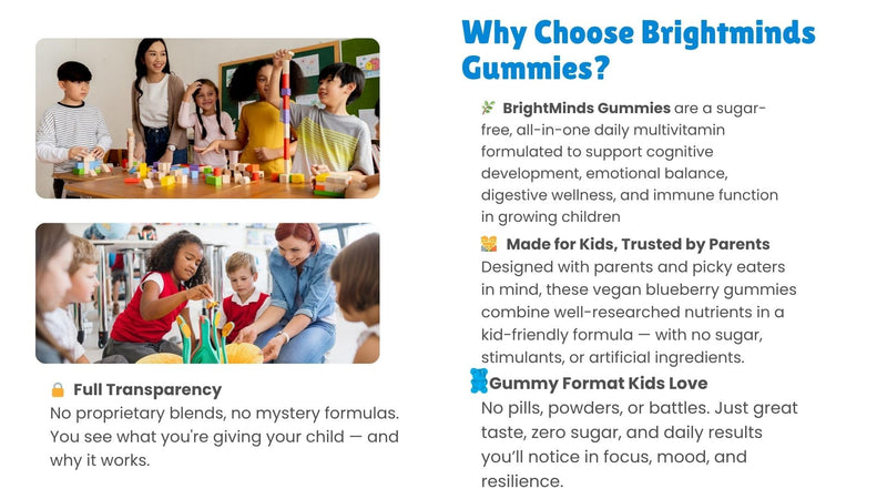 Brightminds Zeolite Detox Gummies Kids – Detox & Brain Support with L-Methylfolate, B12, Omega-3, Magnesium, Probiotics, Mood, Speech & Gut Support – Methylated Multivitamin Ages 6+ & Adults
