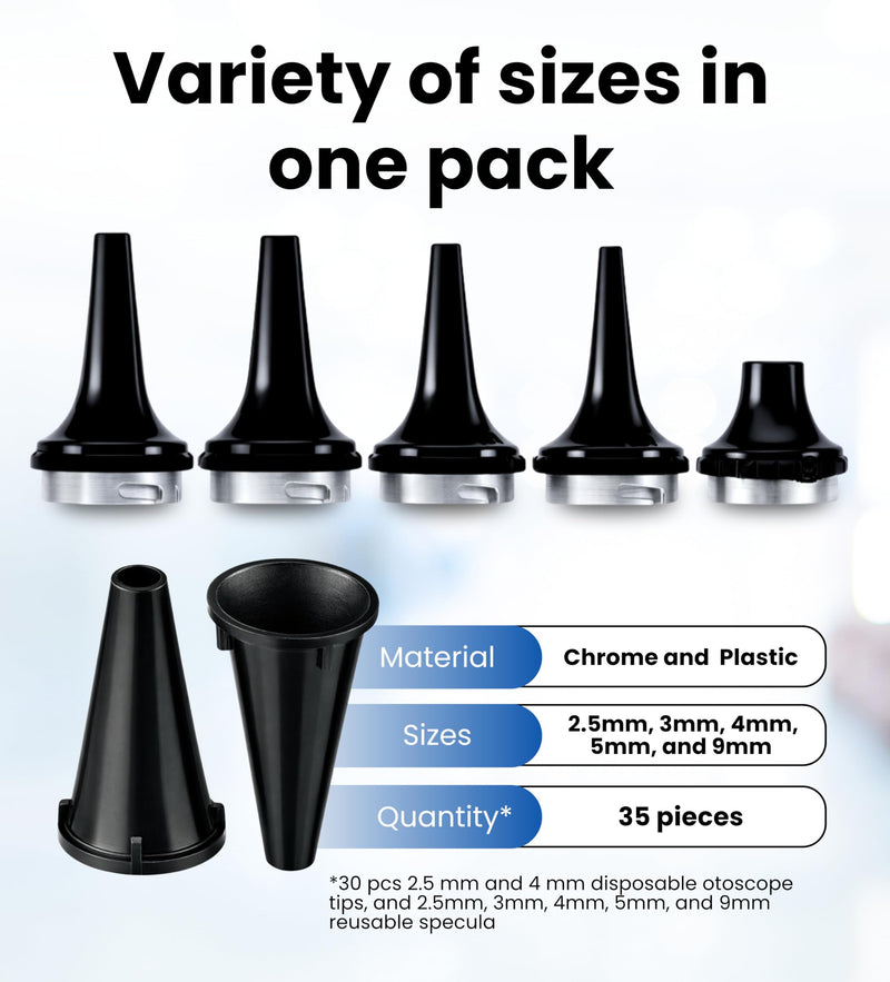 Zyrev ZetaLife Otoscope Cover Combo Pack of 30 Disposable Ear Specula Tips and 5 Reusable Speculum, Disposable and Reusable Ear Otoscope Covers - BeesActive Australia