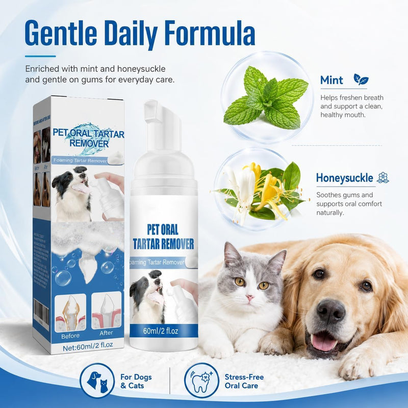 Pet Oral Tartar Remover Spray for Dogs & Cats – Foaming Dental Care Spray for Tartar & Fresh Breath, Reduce Tartar for Cats and Dogs, Easy-to-Use Pet Teeth Cleaning Solution (1 Bottle)