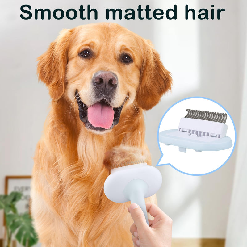 Cat & Dog Brush, 5 in 1 Pet Grooming Supplies Kit, Slicker Brush for Shedding, Dematting Undercoat Rake, Self Cleaning Comb for Indoor cats, Pet Hair Brushes Multifunction Set -Blue - BeesActive Australia