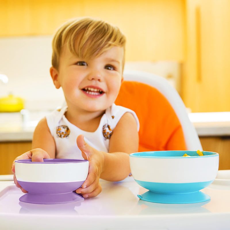 Munchkin® Stay Put™ Suction Bowls for Babies and Toddlers, 3 Pack, Blue/Green/Purple 3pc Bowls, Purple