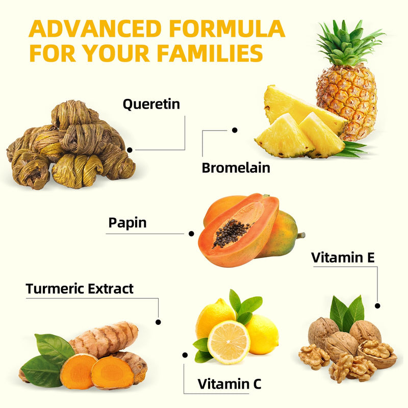 Bromelain Papain Enzyme Gummies Supplement: Bromelain 500MG with Querectin Gummies for Adults Kids, Organic Bromelain Papaya Enzymes Chewable for Digestive Support Immunity Antioxidant Vegan 60CT