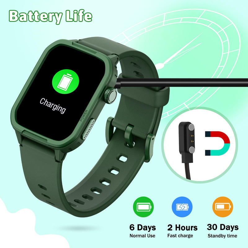 Kids Smart Watch for Boy Girl, Kids Watches with 19 Sport Modes, Heart Rate, Sleep Monitor, Pedometer, Alarm Clock, IP68 Waterproof Fitness Tracker, Gift for 6-16 Year Old Boys Girls Toys (Green) Green - BeesActive Australia