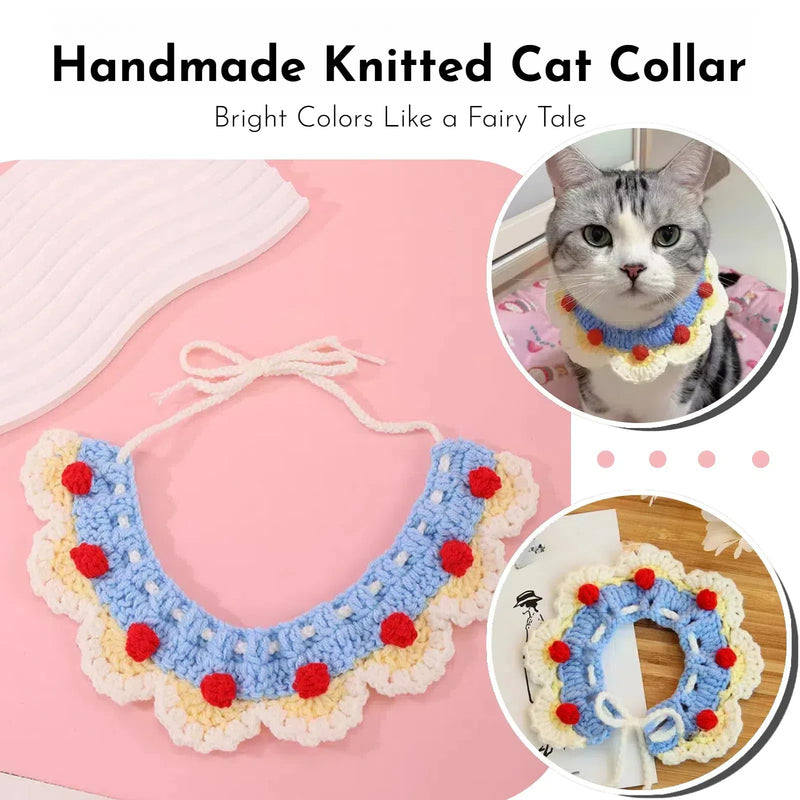 2pcs Handmade Knitted Cat Collars：Breakaway Kitten Collars，Vibrant Colors Pet Scarfs, Flowers Cat Bandana, Cute Cat Collar，Comfortable for Kitty, Puppy, and Rabbit Cartoon - BeesActive Australia