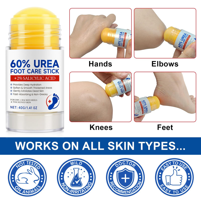 60% Urea with 2% Salicylic Acid Foot Care Stick, Maximum Strength Urea Foot Cream Callus Remover for Dry Cracked Heels, Hands, Knees, Exfoliating Moisturizer, Dead Skin Remover Foot Balm 1.41oz 1.41 Fl Oz (Pack of 1) - BeesActive Australia