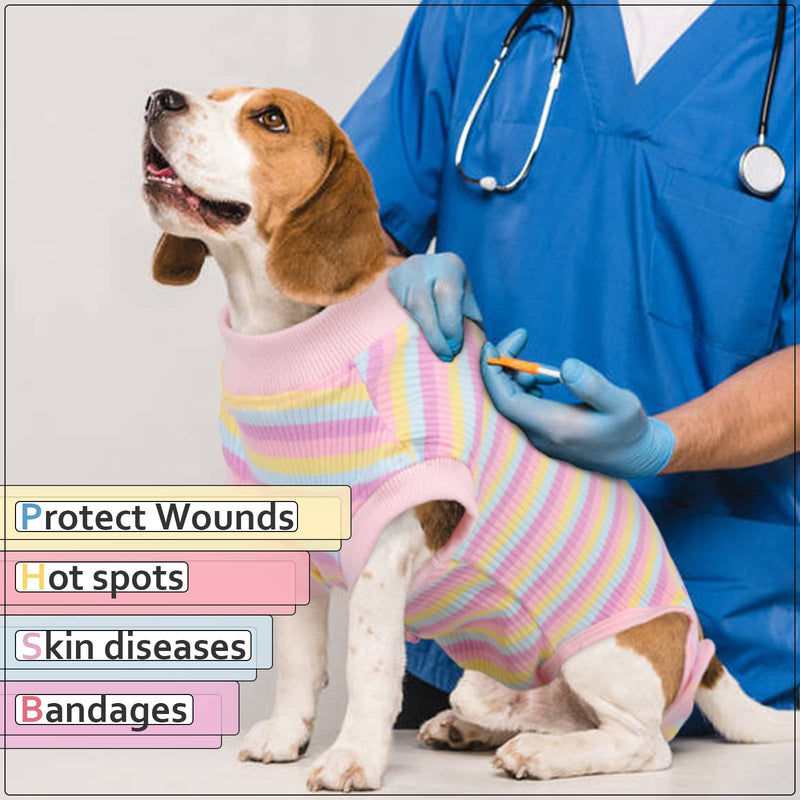 PUMYPOREITY Dog bodysuit after surgery, dog one-piece surgery body dog after surgery dog body castration bitch male wound protection recovery suit for dogs cone alternatives (pink stripes, S) A-pink stripes - BeesActive Australia