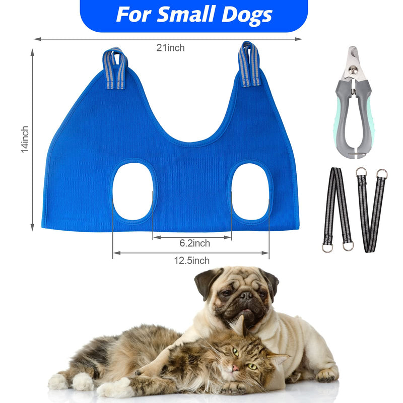 ATESON Pet Grooming Hammock for Small Dogs & Cats with Nail Clippers/Nail Trimmers/Grooming Scissors, Dog Grooming Harness for Nail Trimming, Pet Grooming Sling Helper S for Small Dogs 30LB Blue - BeesActive Australia