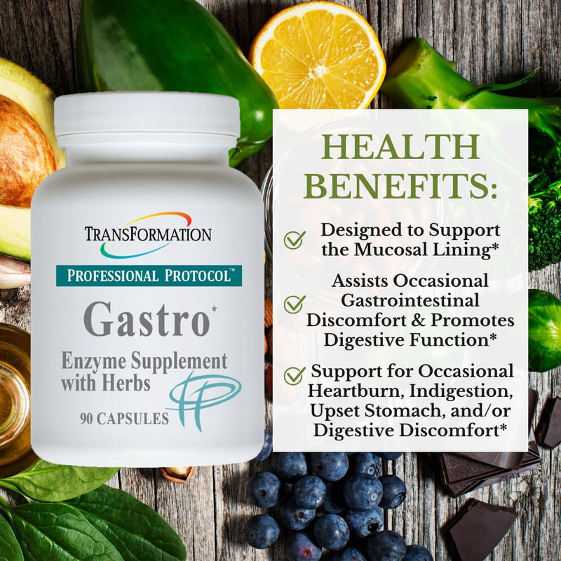 TRANSFORMATION THE GENESIS OF GOOD HEALTH Gastro Enzyme Supplement with Herbal Blend & Vitamin E, Formula to Alleviate Gastrointestinal Discomfort, Support for Relief of Heartburn, 90 Capsules 90 Count (Pack of 1)