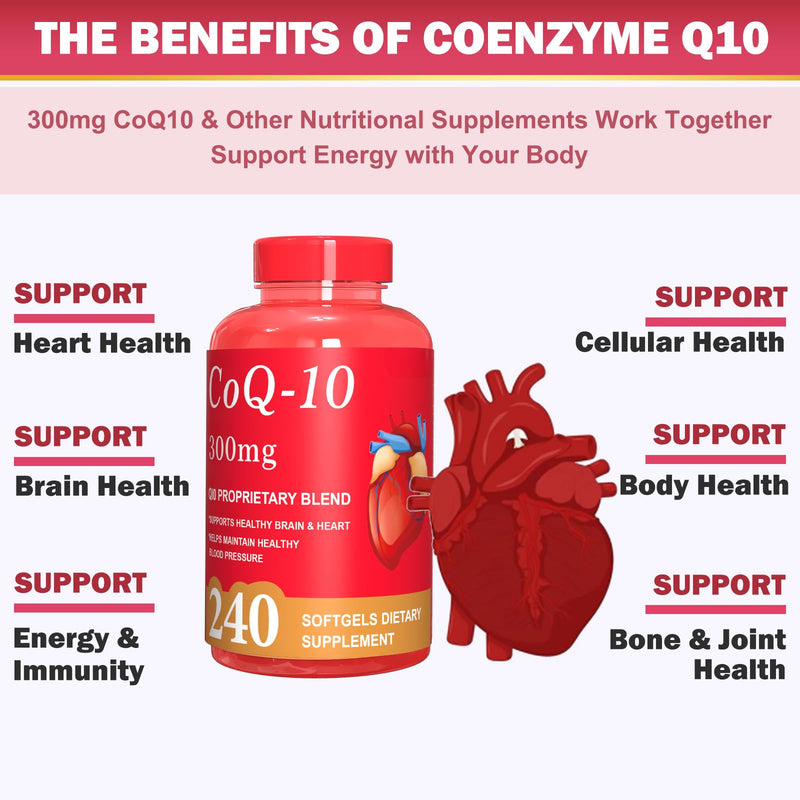 Dr.HR CoQ10 300mg Supplement Supports Heart Energy & Brain Health | Coenzyme Q10 as Ubiquinone Antioxidant Support for Women & Men Non-GMO,Gluten & Soy-Free 3rd Party Tested 240 Softgels 240 Count (Pack of 1)