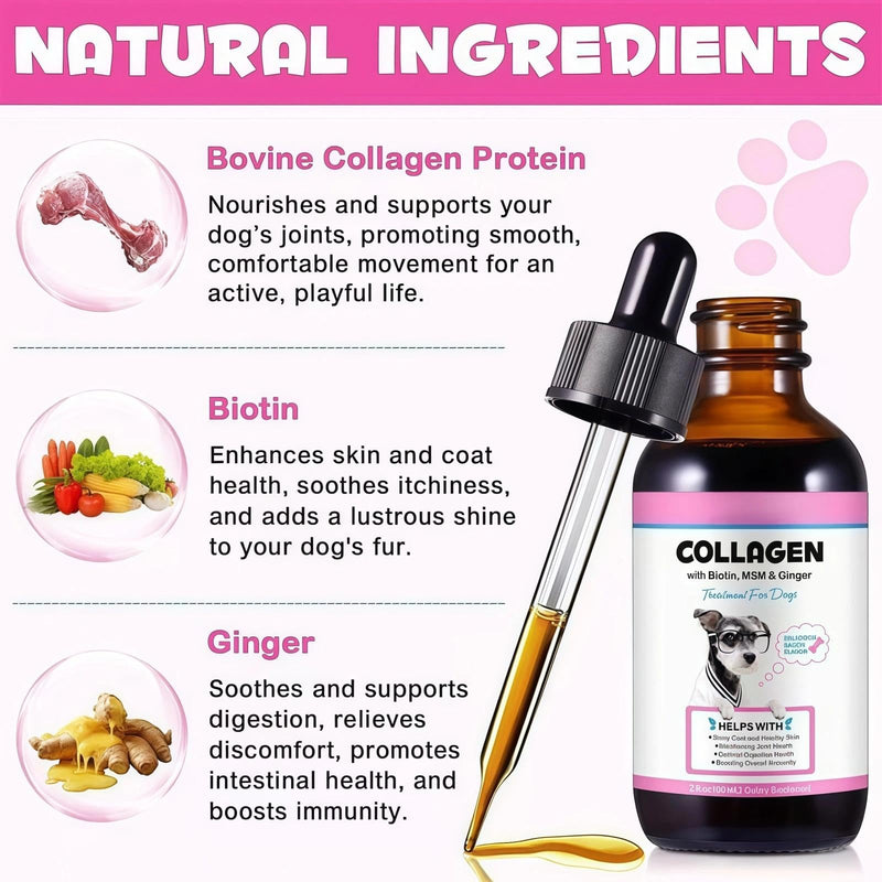 Liquid Collagen for Dogs - Liquid Collagen Supplement with Vitamin C for Skin, Coat & Joint Support, Promotes Mobility & Vitality, 60ML