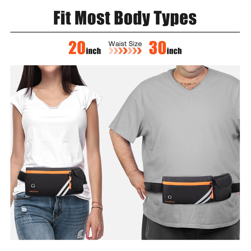 Running Belt with Water Bottle Holder: Detachable Bottle Pouch - Slim Running Belt - Large Capacity No Bounce for Walking(Bottles NOT Included) Black
