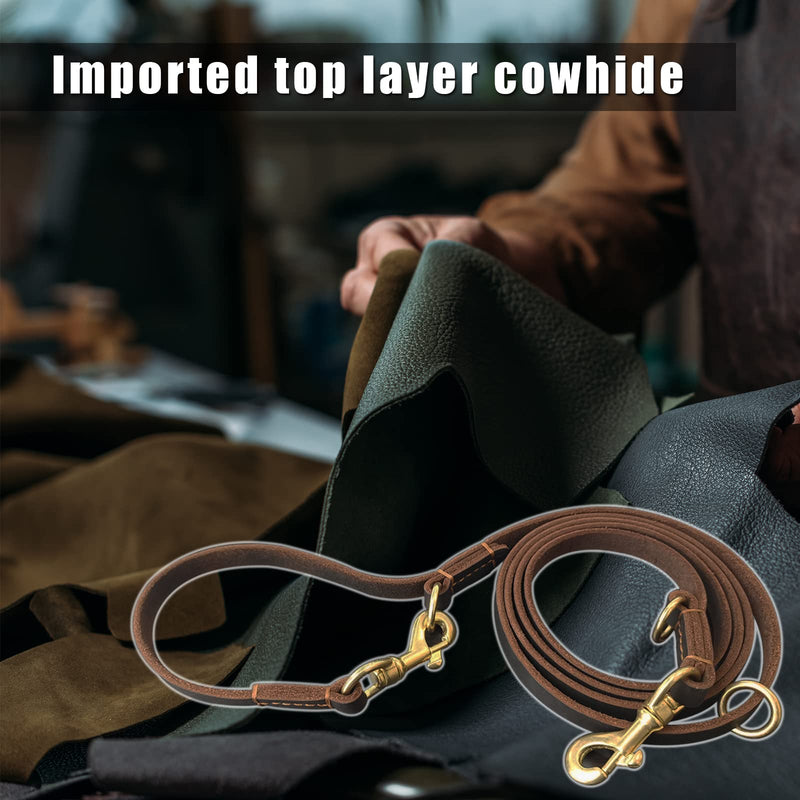 Hands Free Leather Dog Leash 8ft，Durable Genuine Leather Multi Function Dog Leashes，Strong Leather Leash for Small Medium Large Breed Dogs