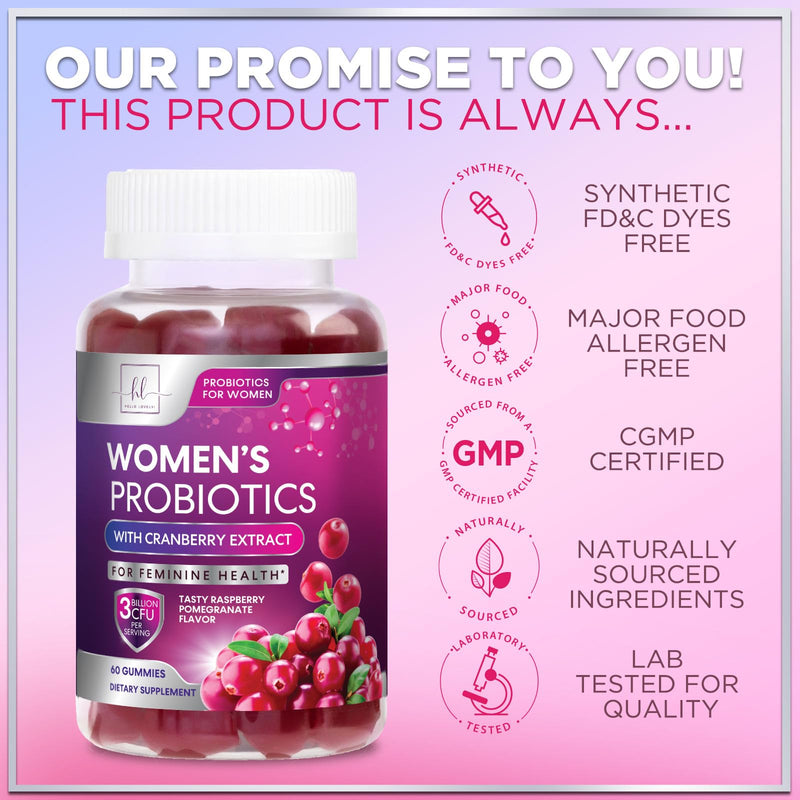 Probiotics for Women Gummies with Cranberry - 6 Premium Strains for PH Balance - Women Probiotics for Digestive Health, Vaginal & Immune Support, Women's Probiotic Feminine Health Gummy - 60 Gummies 60 Count (Pack of 1)