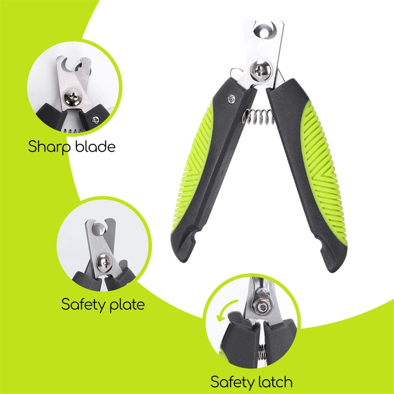 Nobleza Pet Nail Clippers Professional Claw Scissors for Dogs and Cats, Stainless Steel Claw Clippers High Quality, Claw Care Nail Clippers with Safety Protection, Safety Lock and Nail File Dark Gray & Green - BeesActive Australia