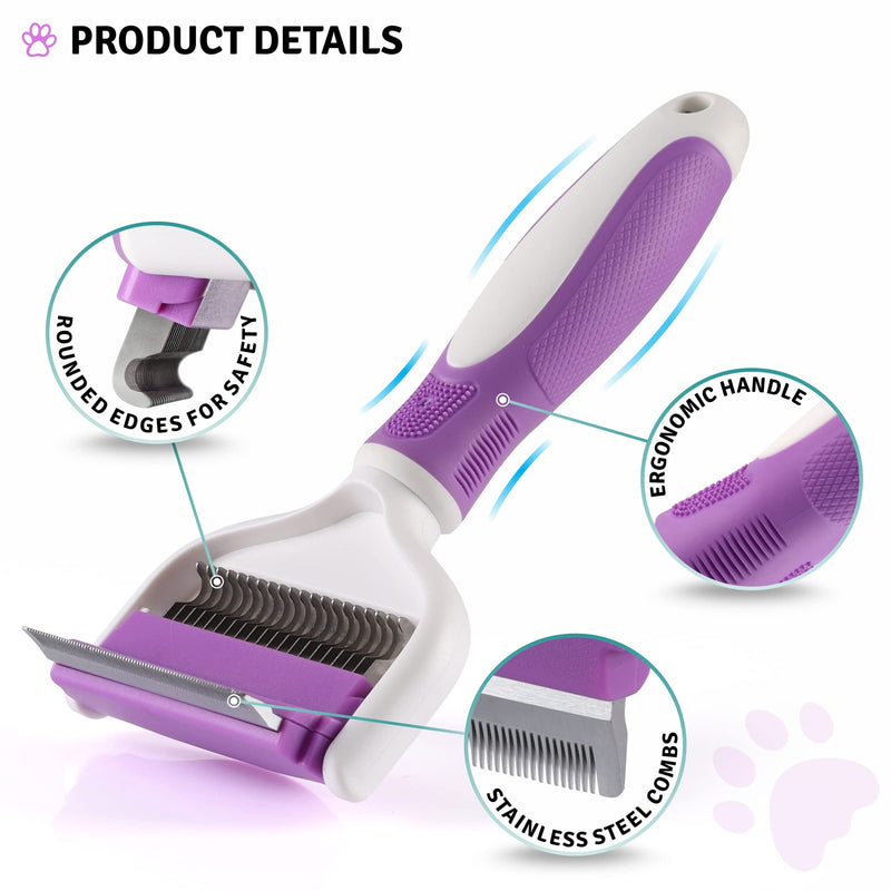 2 in 1 Pet Grooming Tool - Double Sided Deshedding Brush and Dematting Comb - Undercoat Rake for Dogs & Cats Removes Matted Fur, Tangles and Knots Safe & Gentle - BeesActive Australia