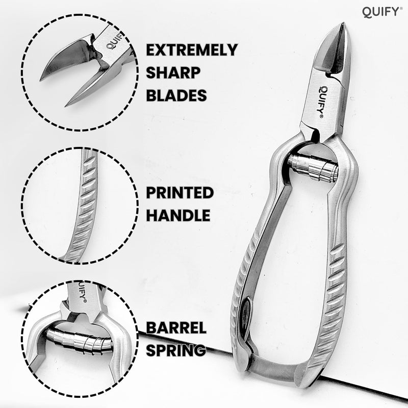 Heavy Duty Podiatrist Toenail Clippers for Thick and Ingrown Nails, Stainless Steel Toe Nail Cutter, Pordiatry Ingrown Toenail Tools - Barell Spring - Curved Tip 5.25" - BeesActive Australia