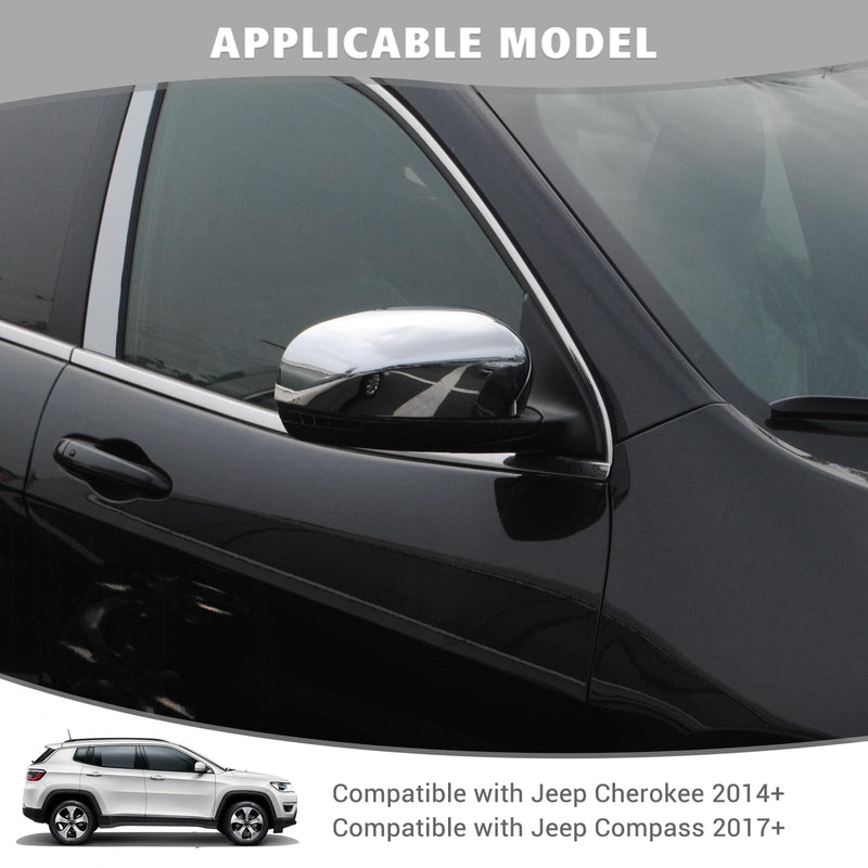 Jimen Compatible with Jeep Cherokee 2014-2023 / Jeep Compass 2017-2023, Side Door Rearview Mirror Cover Trim (Chrome) Chrome - BeesActive Australia