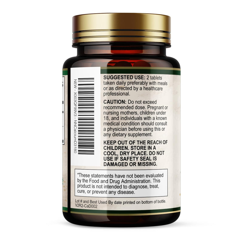 Calcium 1200 mg with Vitamin D3 - Bone Health Supplement, Vitamin D & Calcium Supplements for Women & Men - Bone Strength, Teeth & Immune Support, Nature's Calcium Pills, Bottled in USA - 180 Tablets 180 Count (Pack of 1)