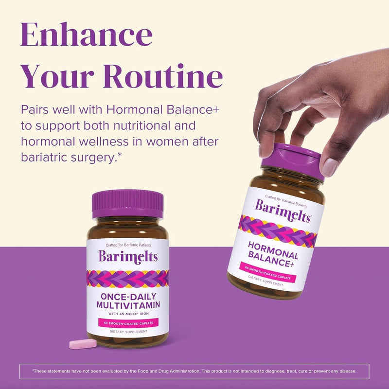 BariMelts Once Daily Bariatric Multivitamin with Iron, 120 Easy-Swallow Caplets (4-Month Supply), Multivitamin for Women, Multimineral Complex, Supports Nutrition After Bariatric Surgery 60 Count (Pack of 2)