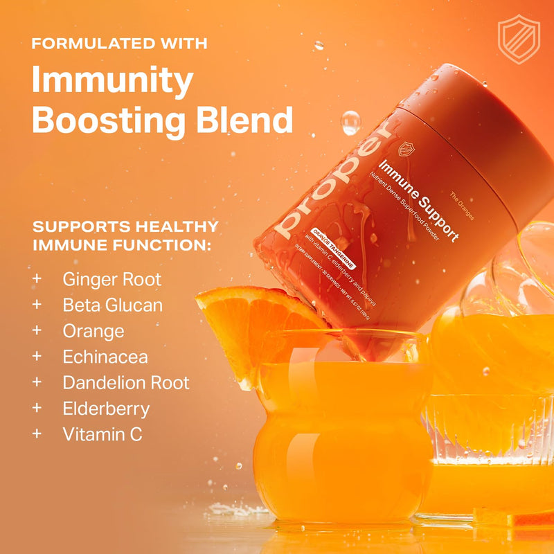 Proper, The Oranges Immune Support Supplement. Orange Tangerine Drink Mix. Elderberry Vitamin C and Zinc Complex with Echinacea, Immunity Vitamins, Phytonutrients and Gut Health Probiotic 15 Servings