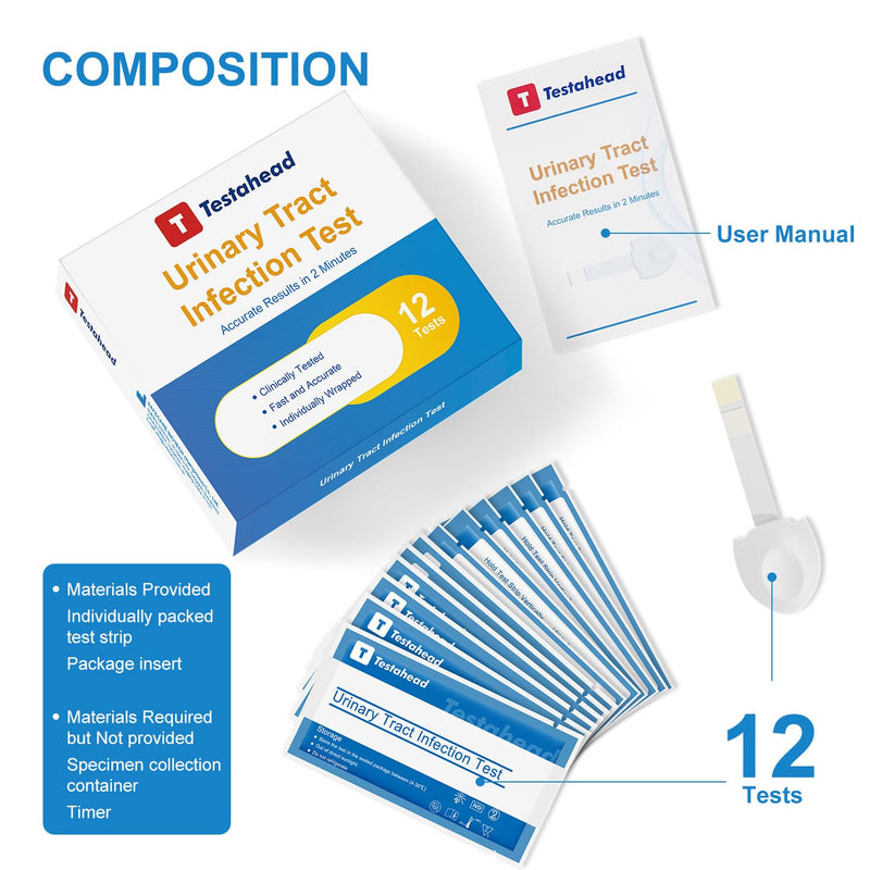 UTI Test Strips for Home Use Detects White Blood Cells and nitrites in Urine 2-Minute Rapid Results Suitable for Women, Men, and Children Urinary Tract Infection Test Strips (12uti) 12uti - BeesActive Australia