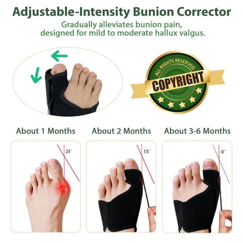 Bunion Corrector for Women & Men (2PCS), Adjustable Big Toe Separator, Day/Night Orthopedic Bunion Splint, Non-Surgical Hallux Valgus & Hammer Toe Straightener